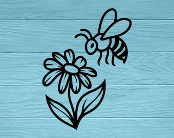 Bee Daisy Vinyl Decal | Wildflower Sticker | Car Window | Laptop | Tumbler | Insect Decal | Gardening Decal | Botanical Vinyl Sticker