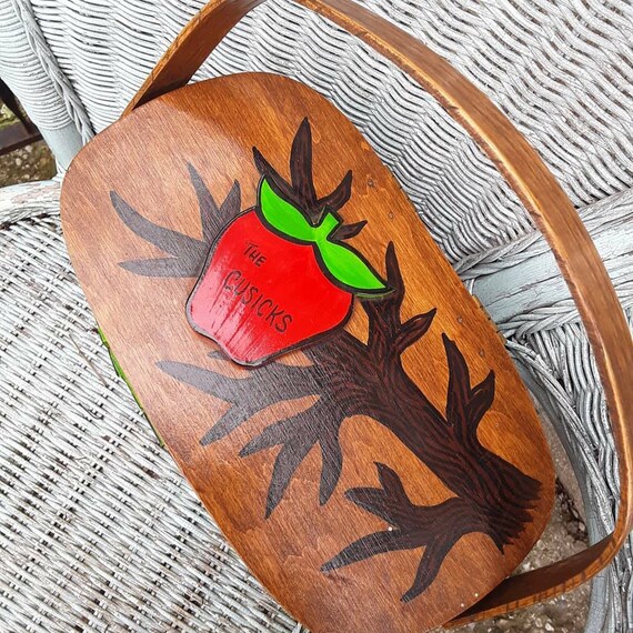 1960s Vintage Handpainted Apple Tree Basket Purse… - image 4