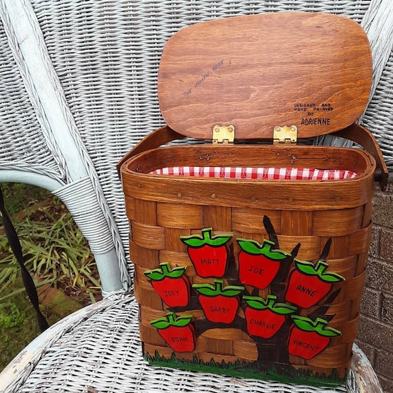 1960s Vintage Handpainted Apple Tree Basket Purse… - image 1