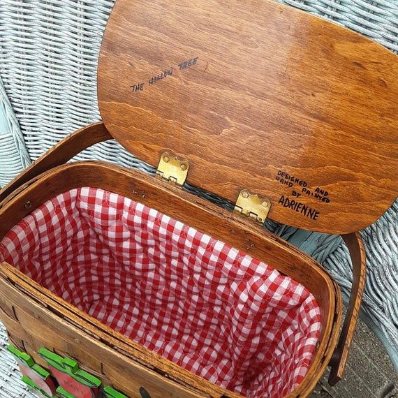 1960s Vintage Handpainted Apple Tree Basket Purse… - image 3