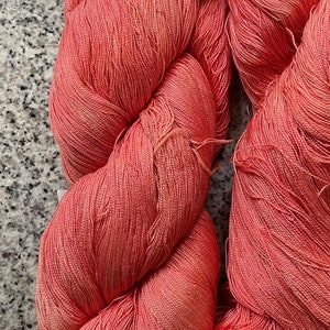 Hand-Dyed Fine Silk Skein in Bright Peach Pink, Natural Hand Dyed, Tussah Wild Peace Silk, 4 oz Skein of Silk Thread for Sewing, Embroidery