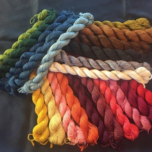 Fio para bordado Ahimsa - meadas | Fio de seda da paz | Fio de seda Ahimsa | Fio tingido naturalmente a granel | Cores éticas de fios de seda