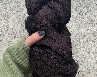 Hand-Dyed Fine Silk Skein in Darkest Purple, Natural Dyed with Logwood, Tussah Wild Peace Silk Thread, 4 oz Skein