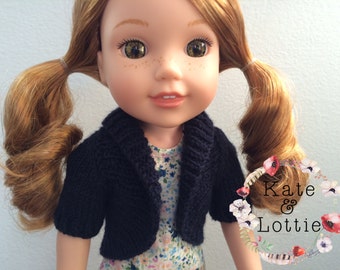 14" Doll Knitting Pattern fits American Girl Wellie Wisher Dolls, Doll Clothes Pattern Shawl Collar Sweater