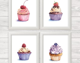 Yummy Cupcakes Canvas Poster Art Picture Prints Kitchen Wall Hanging Decor HY2
