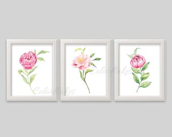 Watercolor Pink flower set of 3 Printable ,Flower Print, Flower Wall Decor,Room Art, Flower wall art, Flower Illustration Instant Download