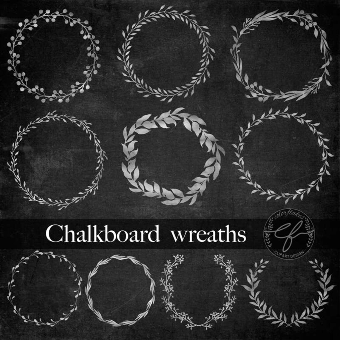 Chalkboard Wreaths Clipart Chalk Ornaments Chalkboard | Etsy