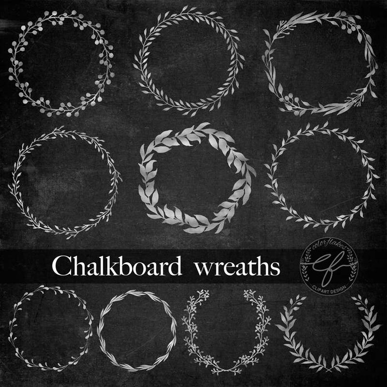 Chalkboard Wreaths clipart Chalk ornaments Chalkboard Etsy