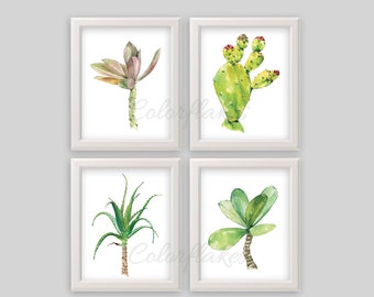 Watercolor Cactus set of 4 Printable,Cactus Print,Cactus Wall Decor,Cactus Art,Kitchen Art,Cacti Wall Art,Home Decor Instant Download