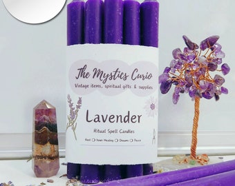 Lavender Scented Set of 5 Purple Spell Ritual Candles, 5" Purple Chime Candles, Witch Candles, Purple Candles for Healing Wisdom, Set of 5