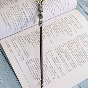 Magick Wand Rose Quartz Silver Raven Pentagram Moon 12.5", Crystal Ritual Witch Wand, Witch Pagan Tools, Rose Quartz Crystal Altar Ritual