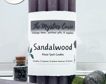 Sandalwood Scented Set of 5 Gray Spell Ritual Candles, 5" Gray Chime Candles, Witch Candles, Gray Candles for Stability, Set of 5