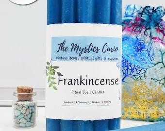 Frankincense Scented Set of 5 Light Blue Spell Ritual Candles, 5" Blue Chime Candles, Witch Candles, Blue Candles for Guidance, Set of 5