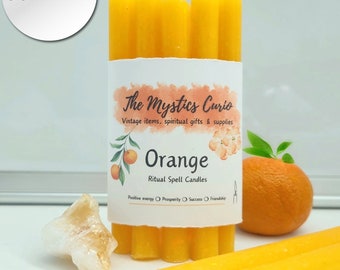 Orange Scented Set of 5 Yellow Spell Ritual Candles, 5" Yellow Chime Candles, Witch Candles, Yellow Candles for Positivity, Set of 5