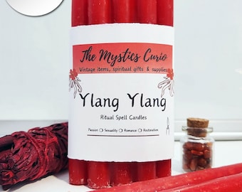 Ylang Ylang Scented Set of 5 Red Spell Ritual Candles, 5" Red Chime Candles, Witch Candles, Red Candles for Passion and Love, Set of 5