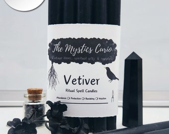 Vetiver Scented Set of 5 Black Spell Ritual Candles, 5" Black Chime Candles, Witch Candles, Black Candles for Grounding, Protection Set of 5