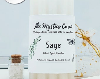 White Sage Scented Set of 5 White Spell Ritual Candles, 5" White Chime Candles, Witch Candles, White Candles for Purification, Set of 5