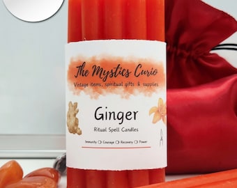 Ginger Scented Set of 5 Orange Spell Ritual Candles, 5" Orange Chime Candles, Witch Candles, Orange Candles for Courage, Power, Set of 5