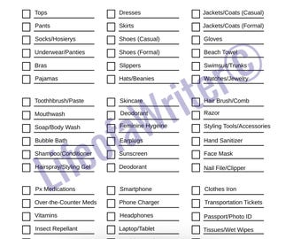 Printable Travel Checklist for Adults & Kids (Reusable)
