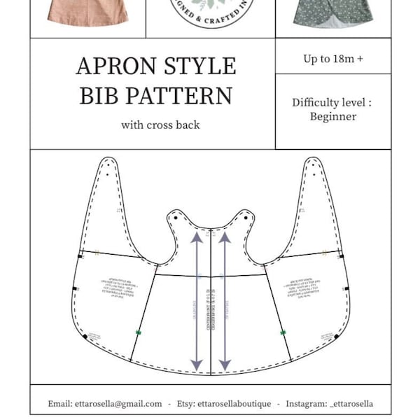 DIGITAL PATTERN - Apron style bib-diy-hand drafted-printable pattern for baby and toddler up to 18m