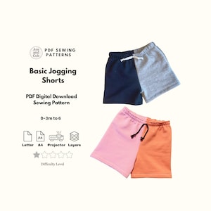 Joggingshort PDF Naaipatroon voor baby en peuter Basisjoggingshort met elastische taille en imitatietrekkoord