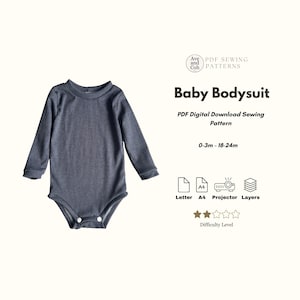 Baby Bodysuit PDF Digital Sewing Pattern 0-24m Long or short sleeve bodysuit with optional ruffle
