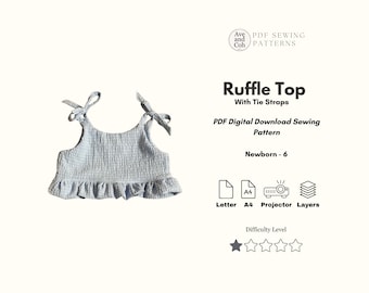 Rüschen Top mit Bindeträgern - PDF Digital Download Schnittmuster Baby Kleinkind Sommer Tank Top