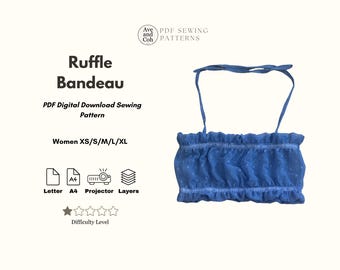 女性用フリルバンドゥラウンジトップ PDF 縫製パターン デジタルダウンロード