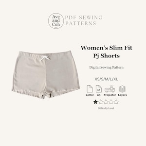 Damen Slim Fit Intim Pj Shorts - PDF Schnittmuster, xs,s, m,l,xl Intim Strick Pj Shorts