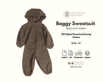 Oversized Baggy Sweatsuit - Hoodie and Sweatpants - Digital Sewing Pattern - 0-3m to 5T