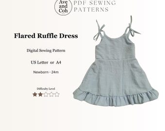Vestido de verano con tirantes y volantes, patrón de costura en PDF, descarga digital, patrón de vestido de verano de 0 a 24 meses, conjunto de verano