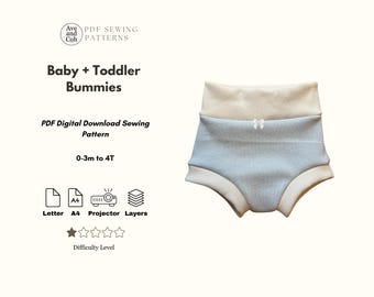 Baby Bummies Sewing Pattern PDF- High Waist Knit Bloomers -Baby Shorts Pattern -Sizes 0-3M–4T -Digital Download