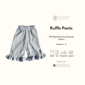 Patron de couture de pantalon à ourlet à volants PDF Téléchargement numérique Pantalon large pour bébés en bas âge