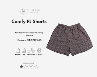 Women's Comfy PJ Shorts PDF sewing pattern, xs-xl Easy Shorts basic sewing pattern
