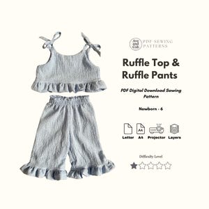 Ruffle Pants & Ruffle Top PDF Digital Download Sewing Pattern - Baby and Toddler Summer outfit
