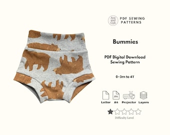 PDF Baby Bummies Sewing Pattern Digital Download 0-3m to 4T Baby Bummies Pattern
