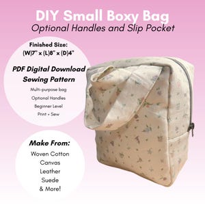 DIY Small Boxy Bag 7&quot;x8&quot;x4&quot; - PDF Digital Download sewing pattern - optional handles - multipurpose