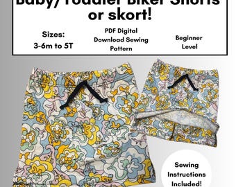 Pantaloncini da ciclista o gonna-pantalone per neonati e bambini piccoli - Modello di cucito per download digitale in PDF