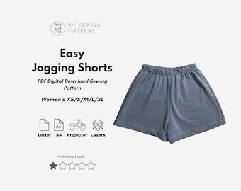 Women's Jogging Shorts PDF sewing pattern, xs-xl Easy Shorts basic sewing pattern