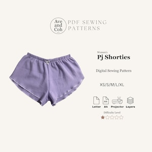 Women's Pajama Shorts, Cheeky comfortable fit Woven or Knit PDF Digital Sewing Pattern for Women Cute Lingerie Womens Intimate Pj Shorties