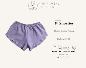 Pantalones cortos de pijama para mujer, ajuste cómodo y atrevido, patrón de costura digital en PDF para mujer, lencería linda, pantalones cortos de pijama íntimos para mujer