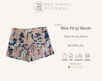 Slim fit Lounge Shorts Sewing Pattern PDF Cute Trendy Comfy Shorts for Lounging or Sleeping
