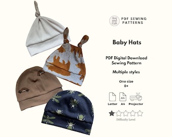 Baby hat digital download Sewing Pattern Multiple styles 0-3m baby bear hat
