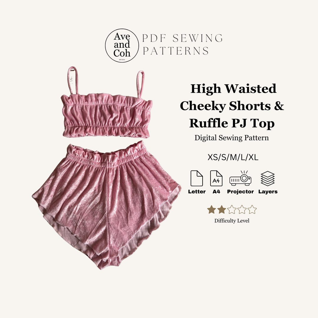 Cheeky Pattern Ruffle Bandeau Top and Cheeky Shorts Pajama Set PDF Sewing Pattern DIY ...