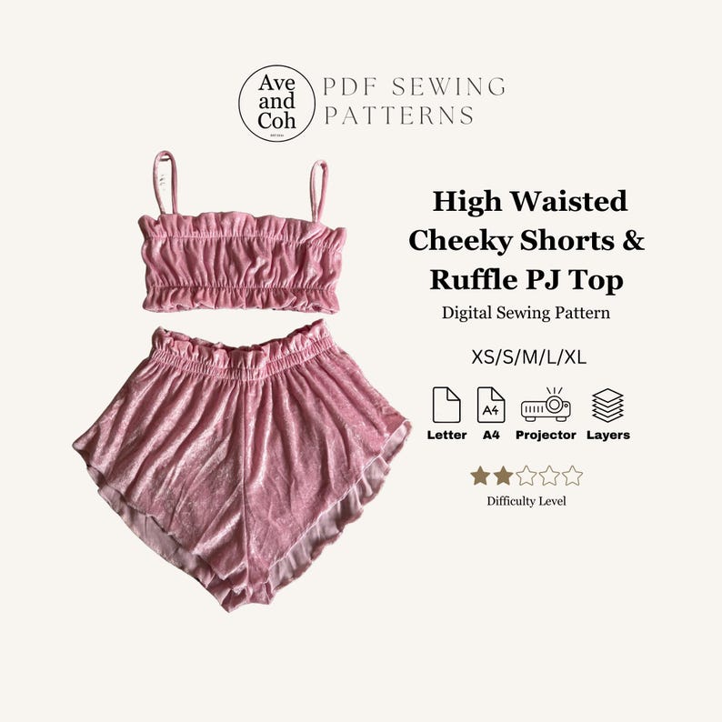 Ruffle Bandeau Top and Cheeky Shorts Pajama Set PDF Sewing Pattern DIY ...