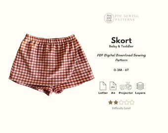 Skort Sewing Pattern for Baby and Toddler - Shorts and Skirt overlay PDF Digital Download Summer Baby