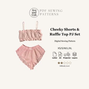 Women&#39;s Pj Set PDF Sewing Pattern - Ruffle Bandeau Top and Cheeky Shorts