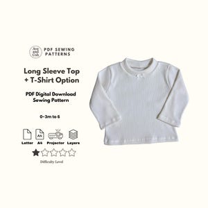 Blusa básica de manga comprida - Molde digital em PDF para costura, ideal para bebês e crianças pequenas.