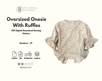 Baggy Sweater onesie With Ruffles PDF Sewing Pattern Baby and Toddler Oversized Bodysuit