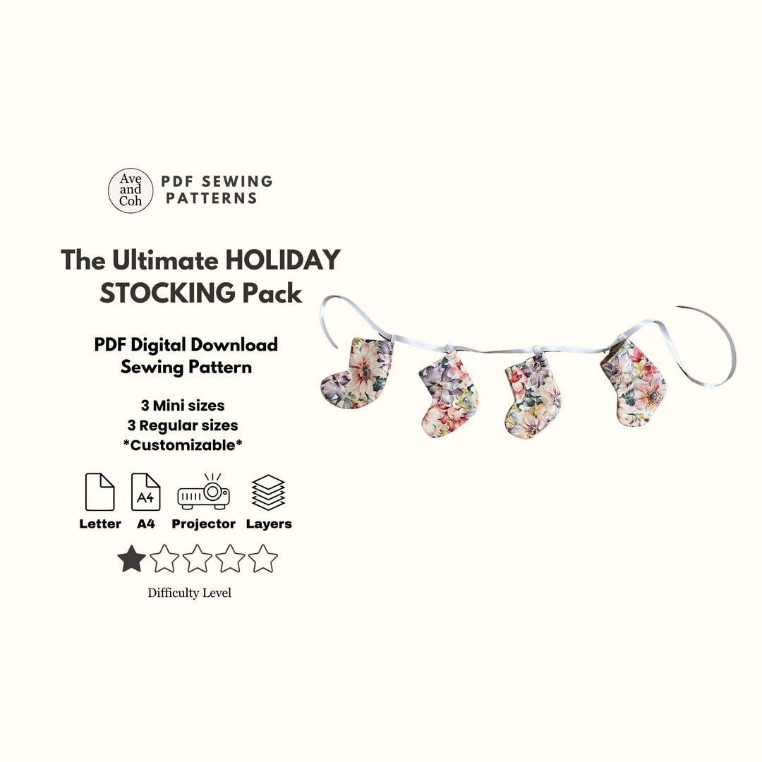 Diy Christmas Stocking Sewing Pattern Multi Size Mini and Regular Lined ...